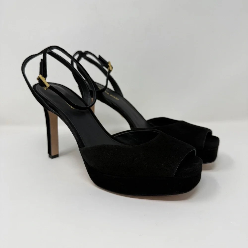 New Veronica Beard Brianne Sandals Black Suede Sz 8.5